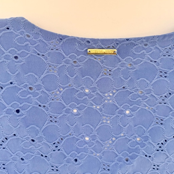 Michael Kors Floral Lace Eyelet Pull Over Blouse Blue Size Large Ruffled Sleeve - Picture 6 of 14